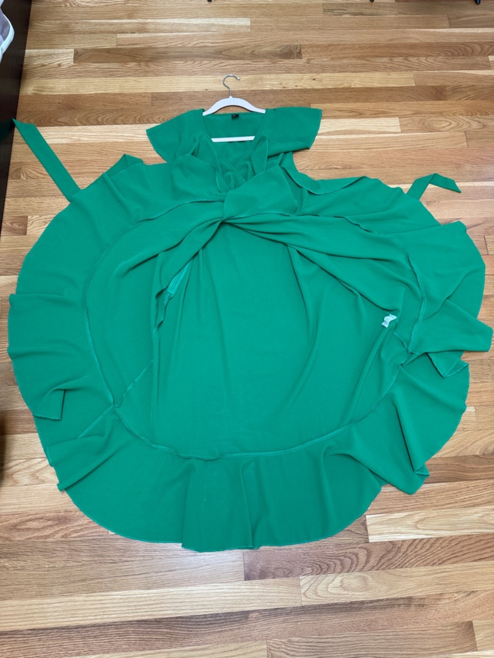 SHEIN Bright Green Ruffle Wrap Midi Dress Sz S - Picture 11 of 13